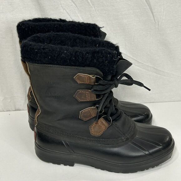 Sorel Alpine Black Gray Leather Waterproof Insulated Winter Boots Women Sz 7 - Picture 1 of 8